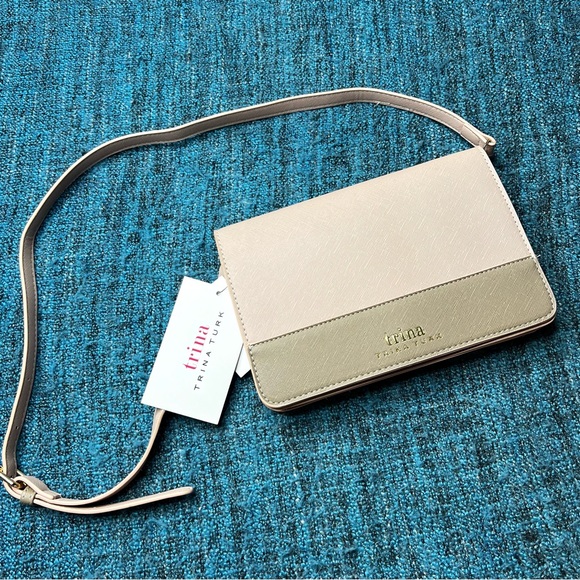 Trina Turk Colorblock Crossbody Bag in Blush Pink Tan and Gold - Picture 1 of 6